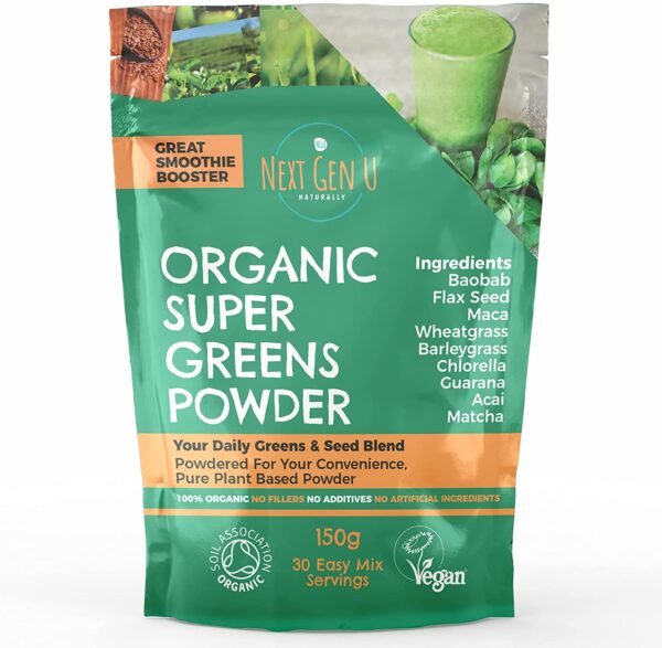 Organic Super Greens Powder 150g - Vegan Superfood Blend Supplement